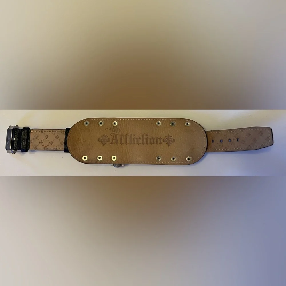 Affliction Avengers Watch Black Leather Studs Strap Winged Skull Tattoo Art Men - Picture 3 of 16